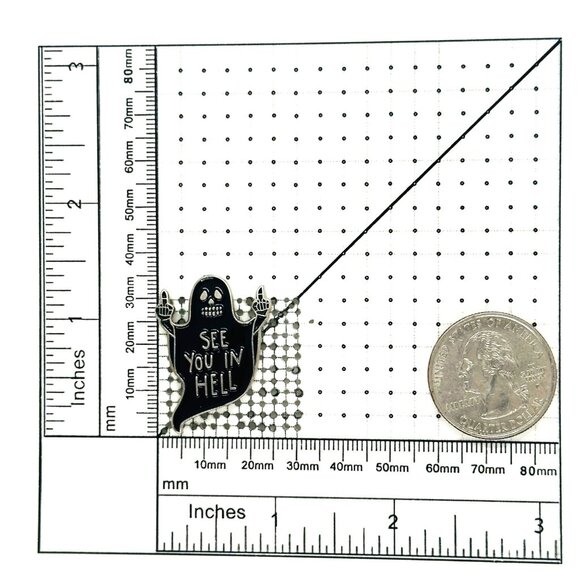 ⭐See You In Hell Enamel Brooch Badges Pin Middle Finger Ghost Halloween Horror⭐ - Picture 5 of 5